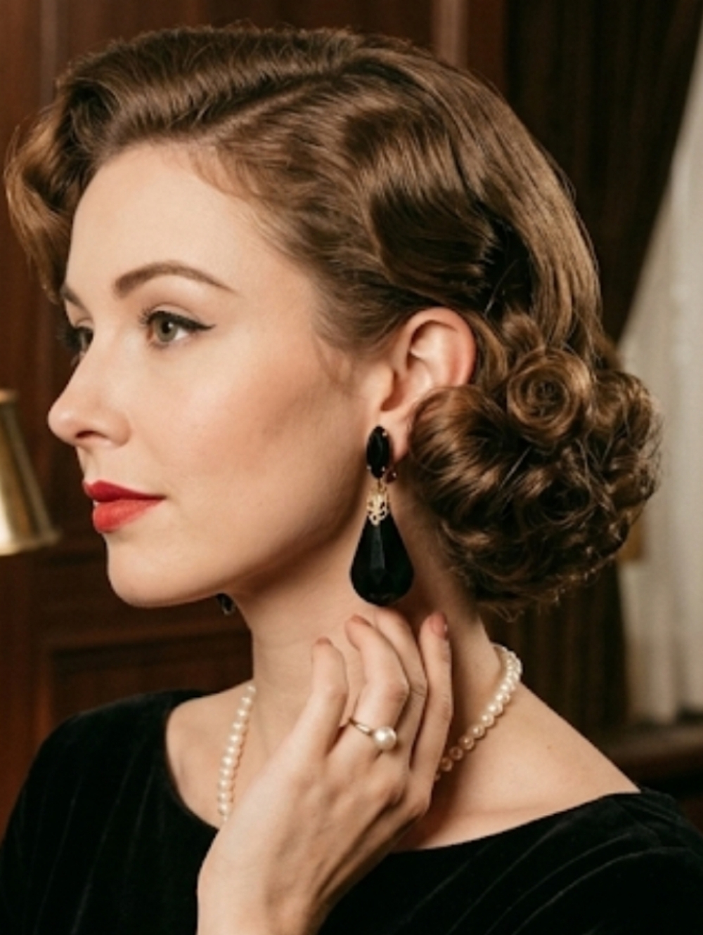 Black Teardrop Crystal Dangle Earrings with Gold Details